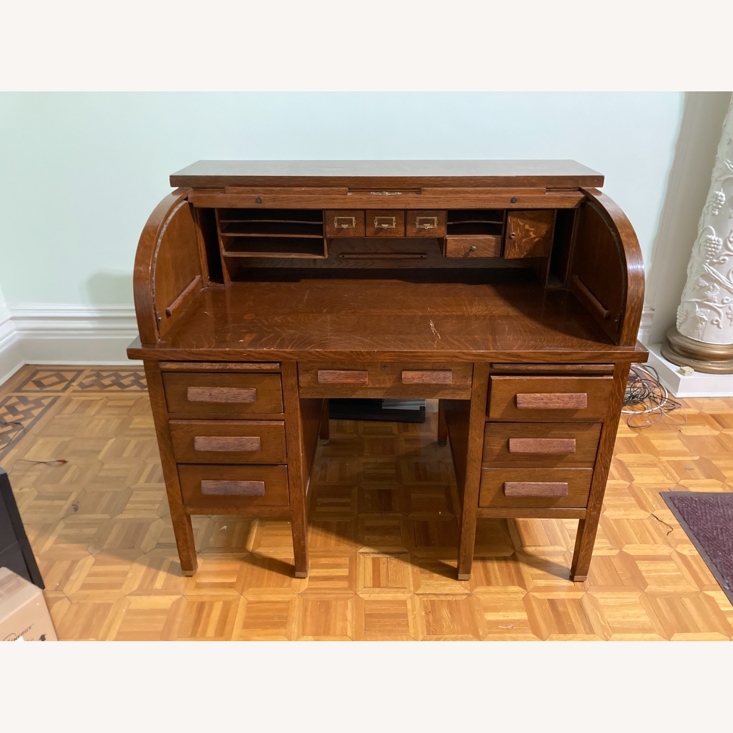 Vintage Solid Oak Roll-Top Desk - image-1
