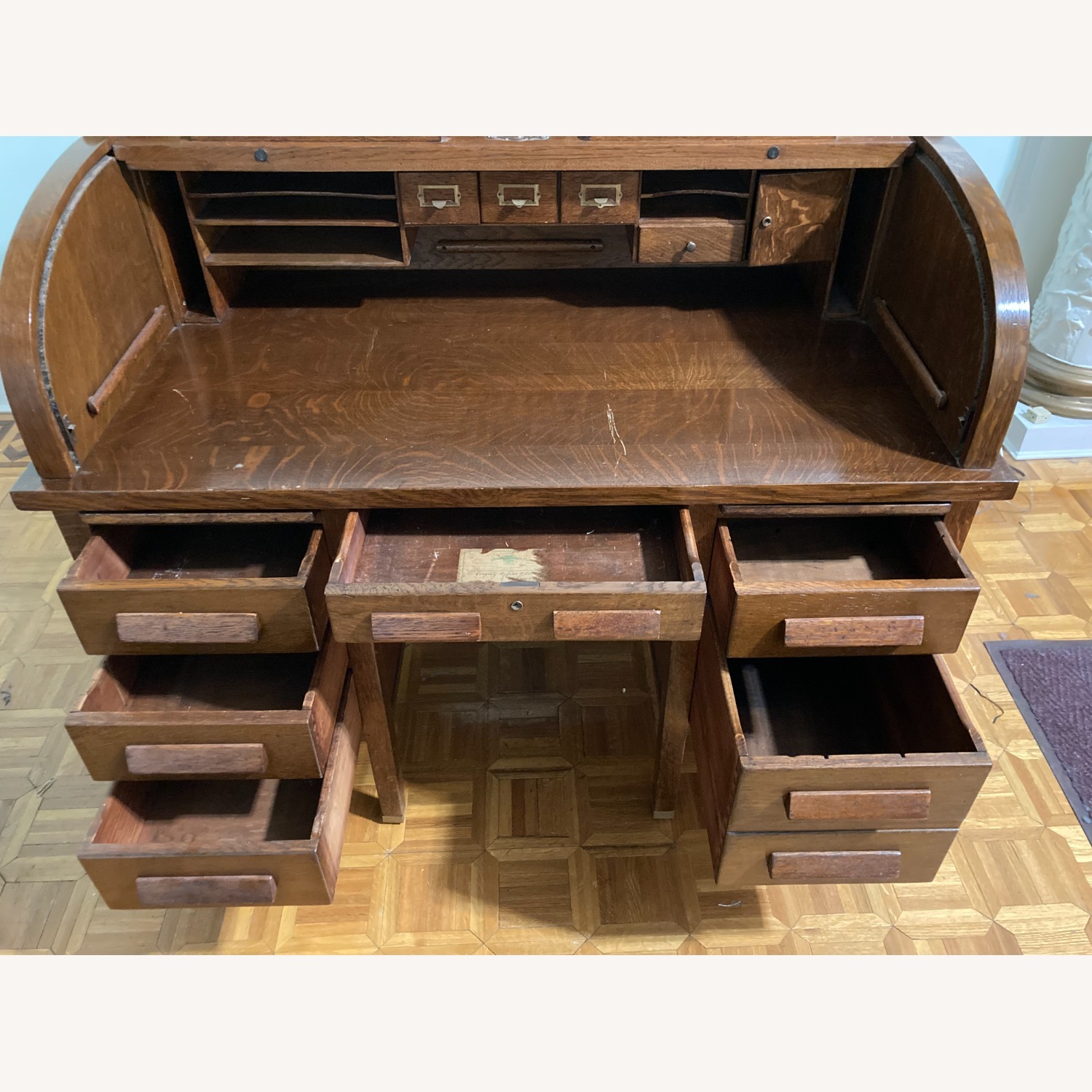 Vintage Solid Oak Roll-Top Desk - image-7