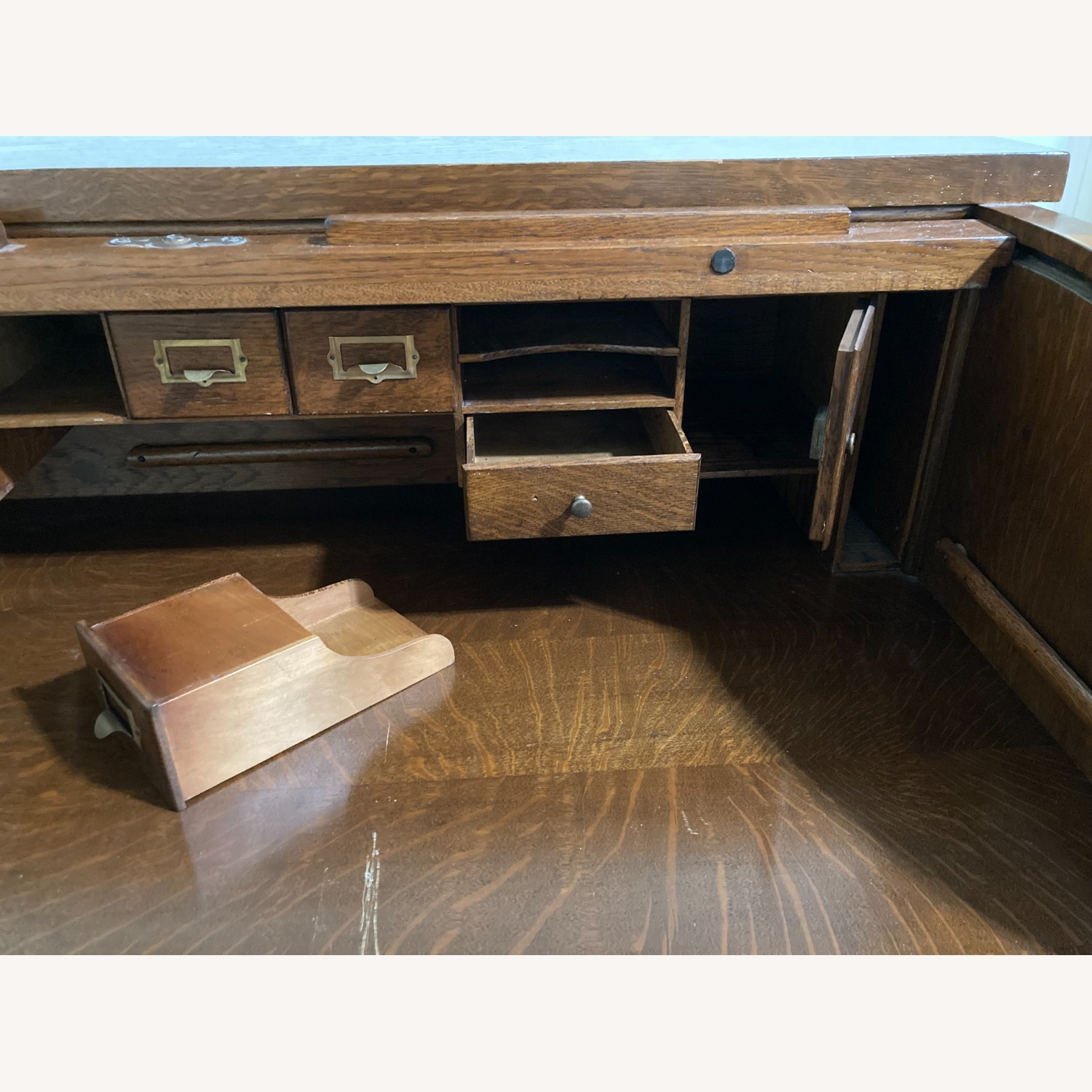 Vintage Solid Oak Roll-Top Desk - image-8