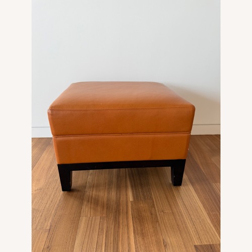 Used Holly Hunt Christian Liaigre Orange Leather Ottoman for sale on AptDeco