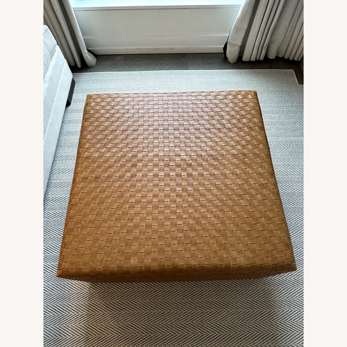 Used 36" Square Camel Leather Woven Ottoman for sale on AptDeco