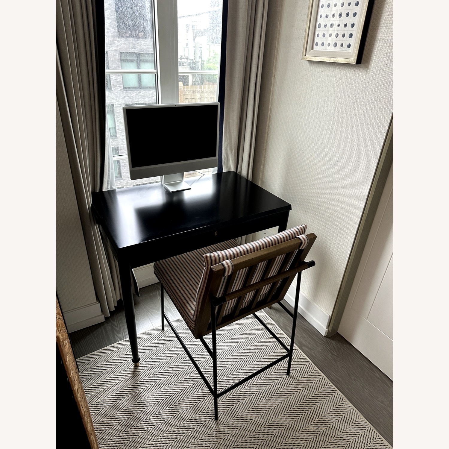 Solid Oak & Iron Base Desk Chair w Custom Cushion - image-4