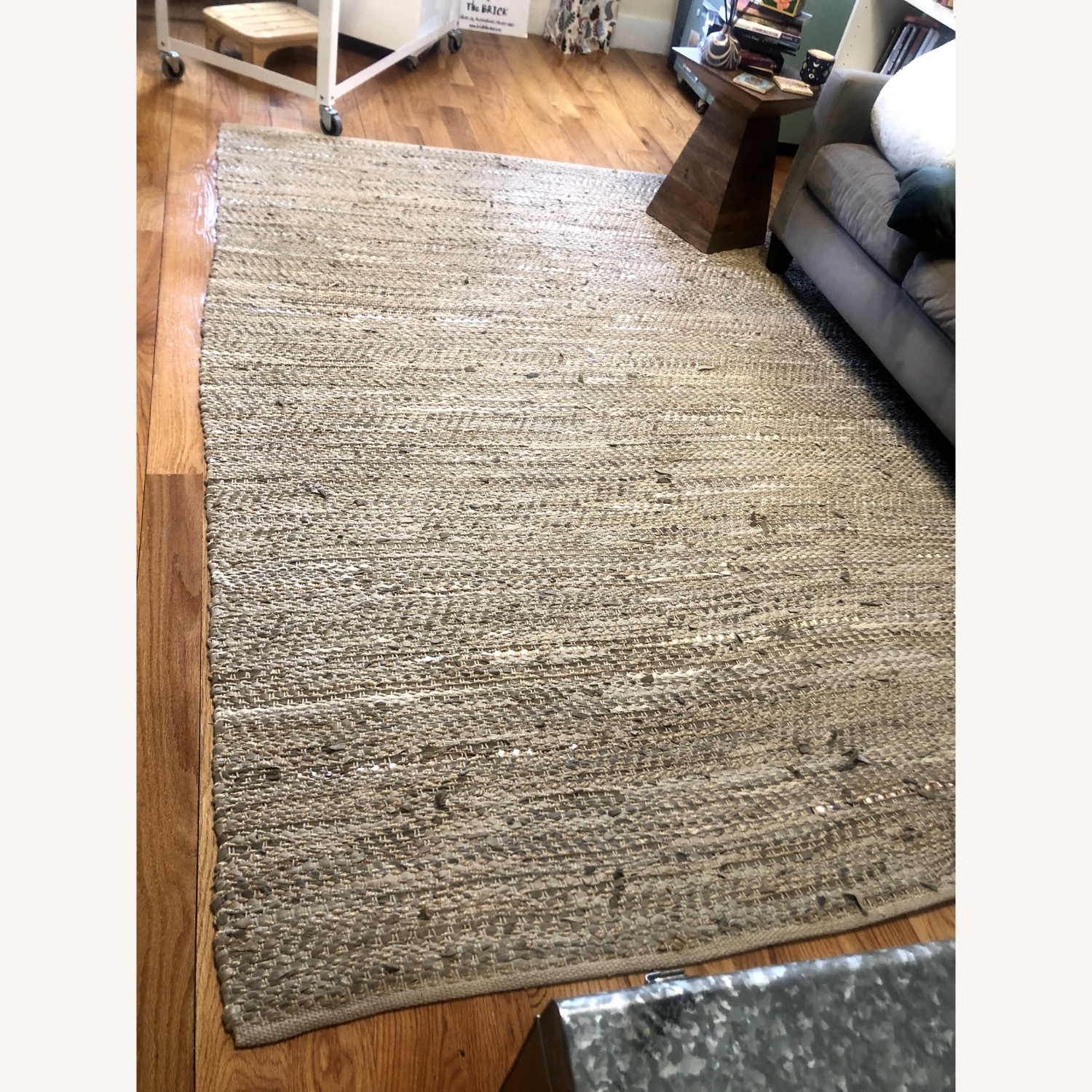 Gold and Ivory, Leather and Jute Woven Area Rug - image-1
