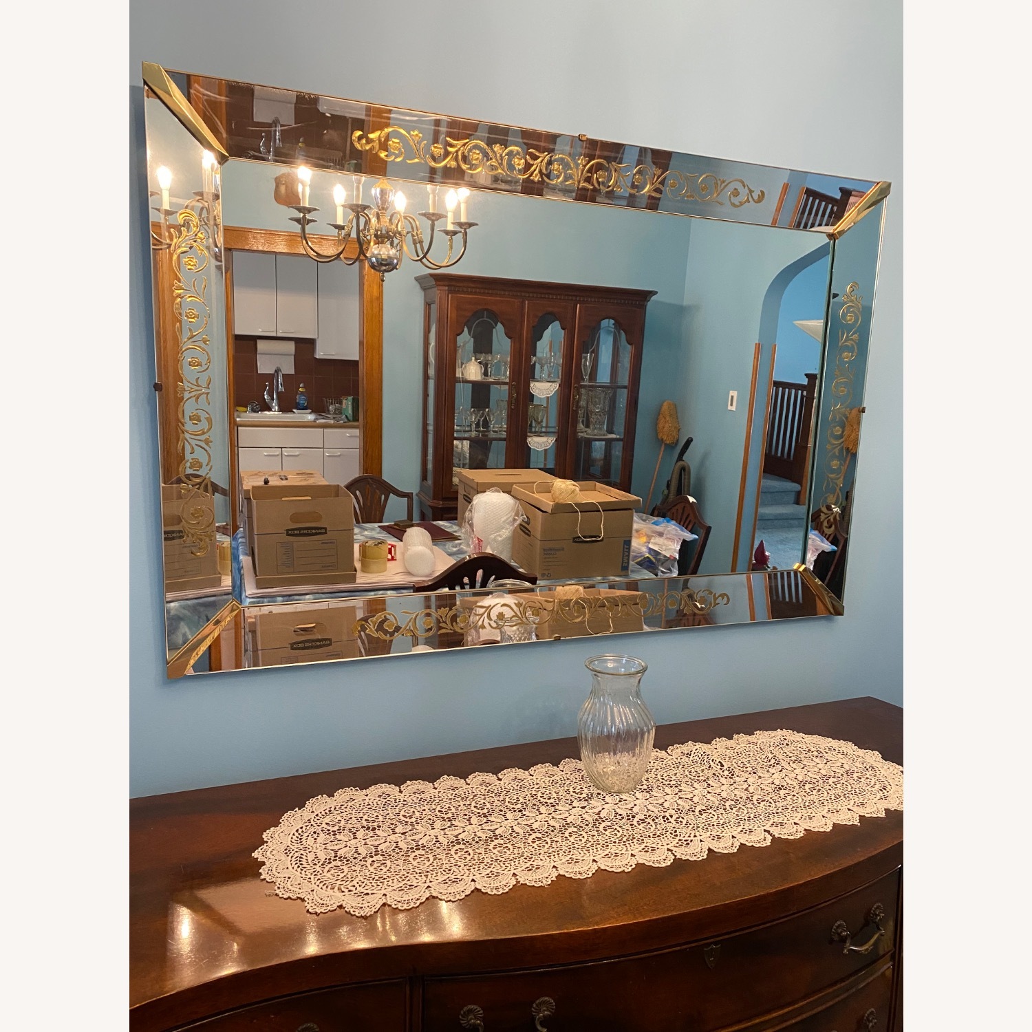 Vintage Rectangular Mirror with Gold Design - image-3