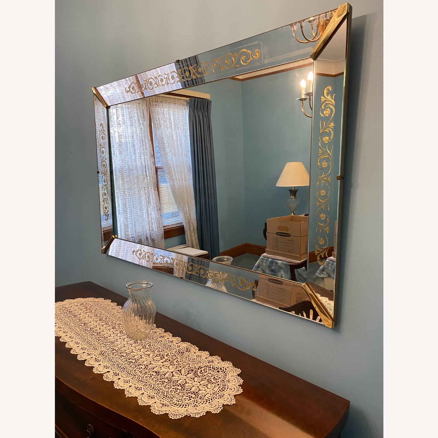 Vintage Rectangular Mirror with Gold Design - image-1