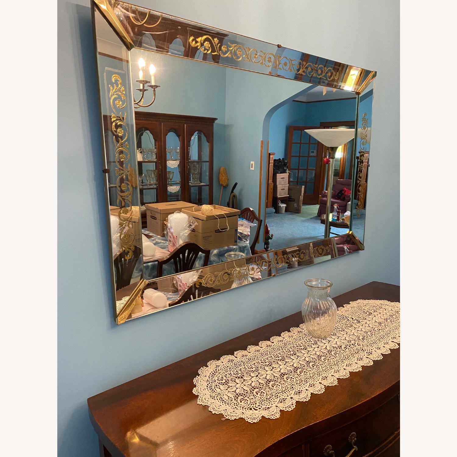 Vintage Rectangular Mirror with Gold Design - image-2