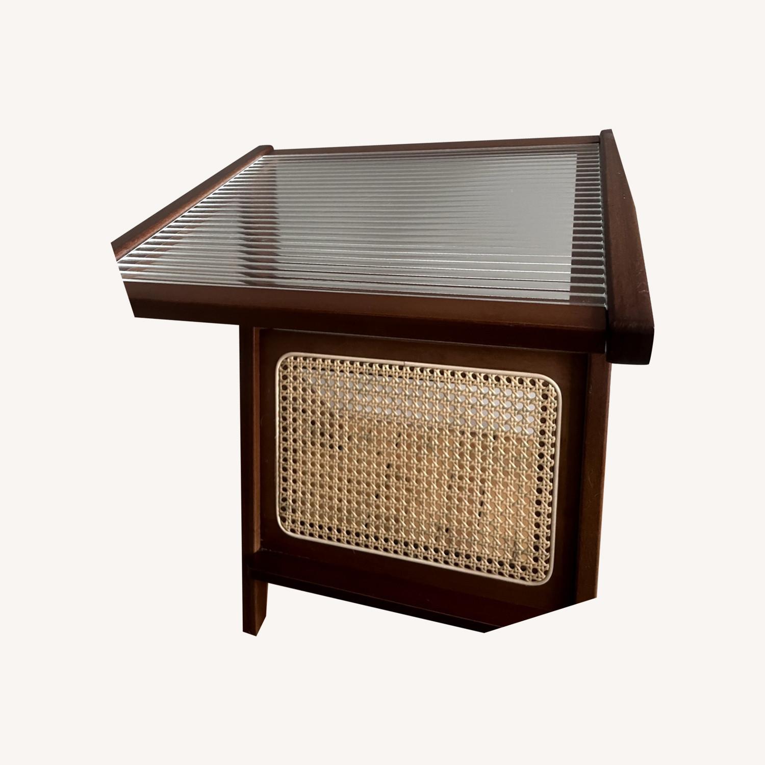 Wood Side Table with Wicker Detail - image-6