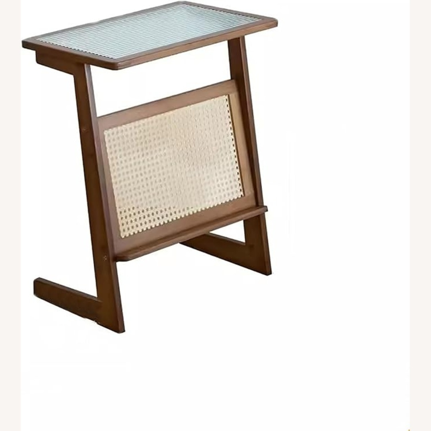 Wood Side Table with Wicker Detail - image-5