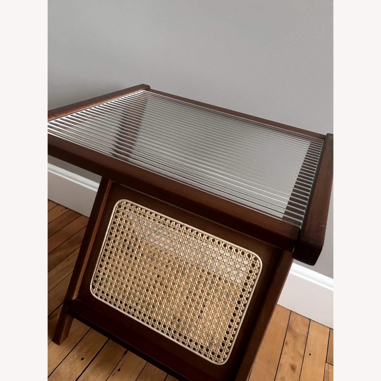 Wood Side Table with Wicker Detail - image-1