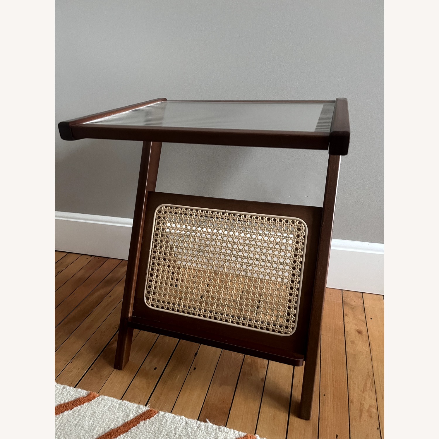 Wood Side Table with Wicker Detail - image-4
