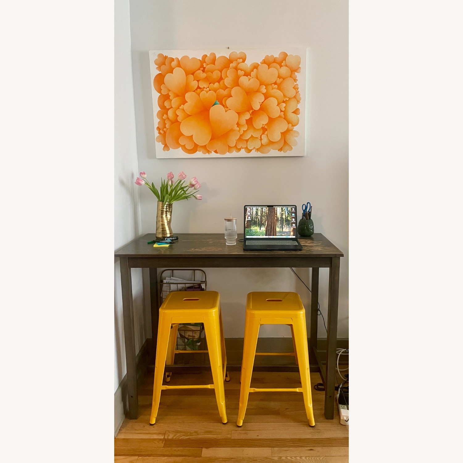 Vintage Wooden High Top Table  - image-1