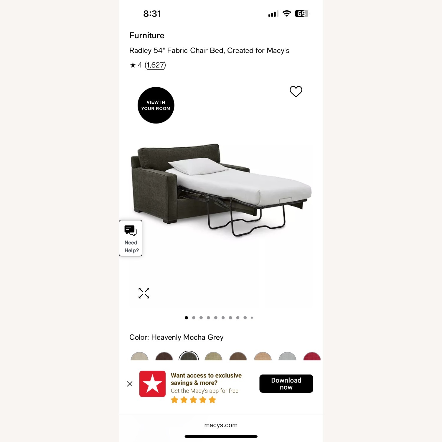 Macy's Radley Chair Bed Pullout Sofa - image-5