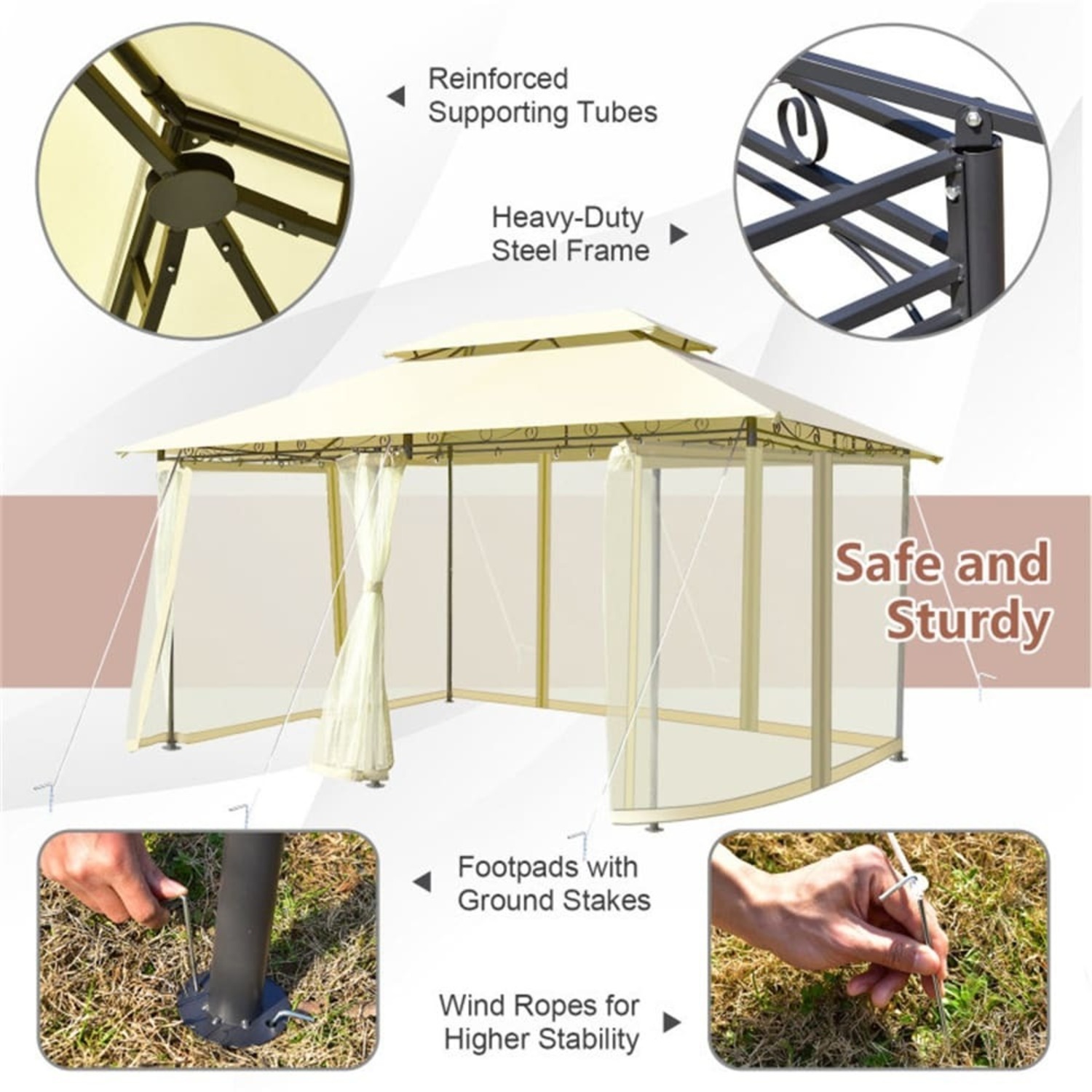 10 x 13 FT Patio Gazebo, 2-Tier Outdoor Gazebo - image-5