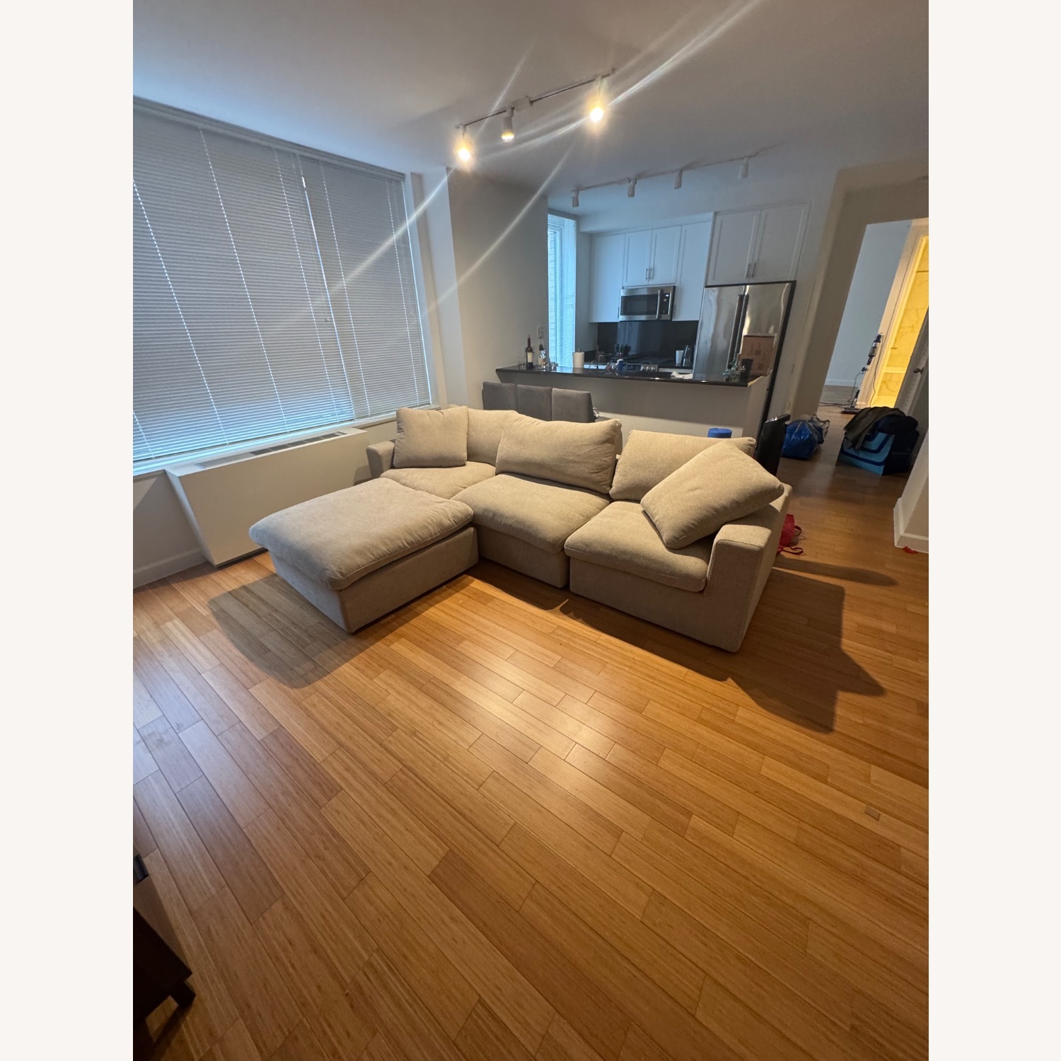 Bed Bath & Beyond L Shaped Linen Sectional Couch - image-1