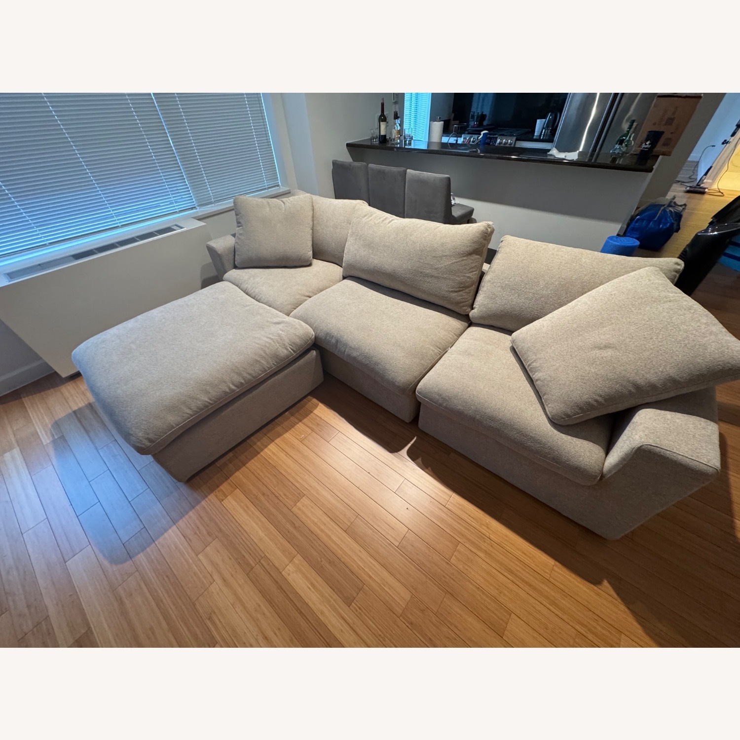 Bed Bath & Beyond L Shaped Linen Sectional Couch - image-5