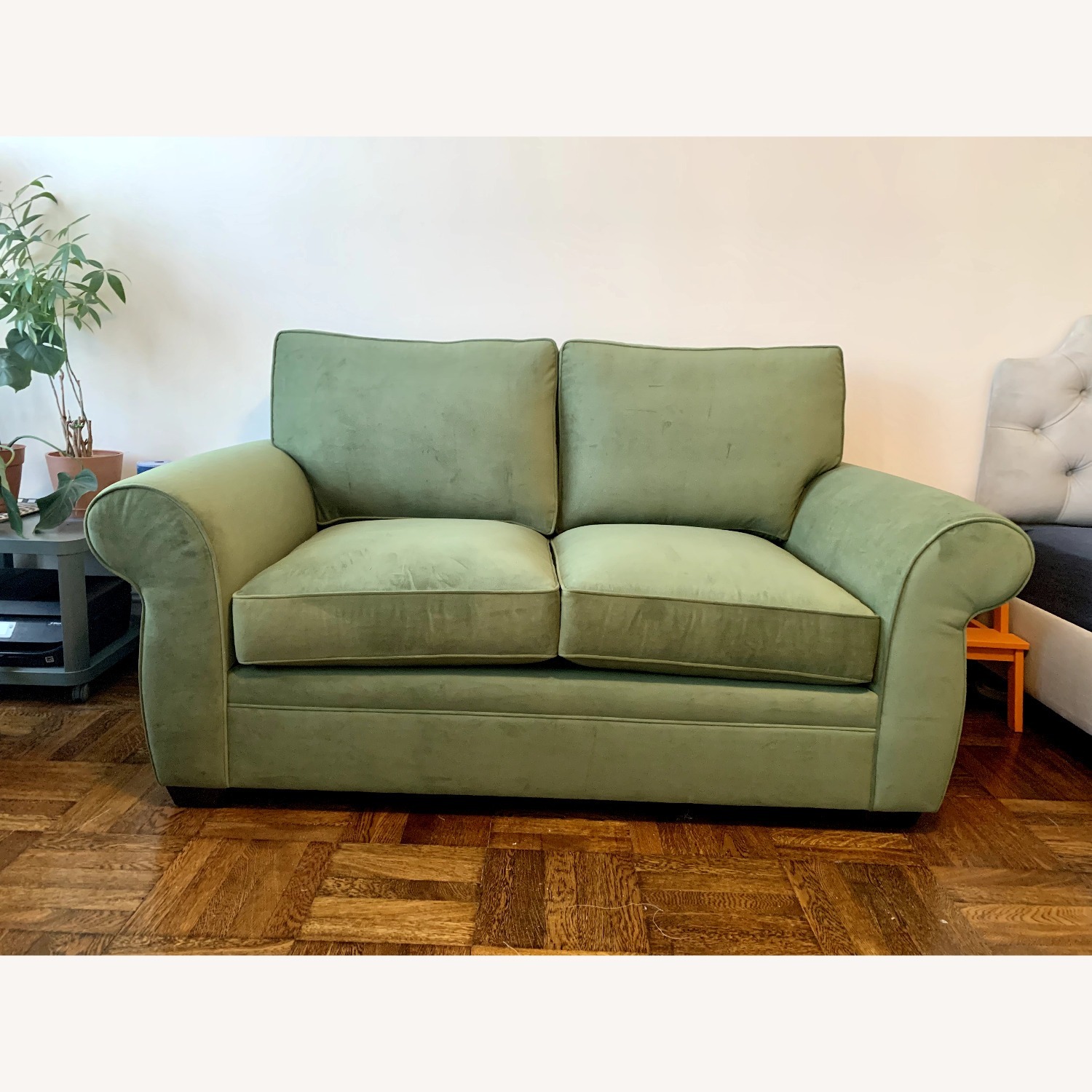 Pottery Barn Pearce Green Velvet Loveseat Sofa - image-3