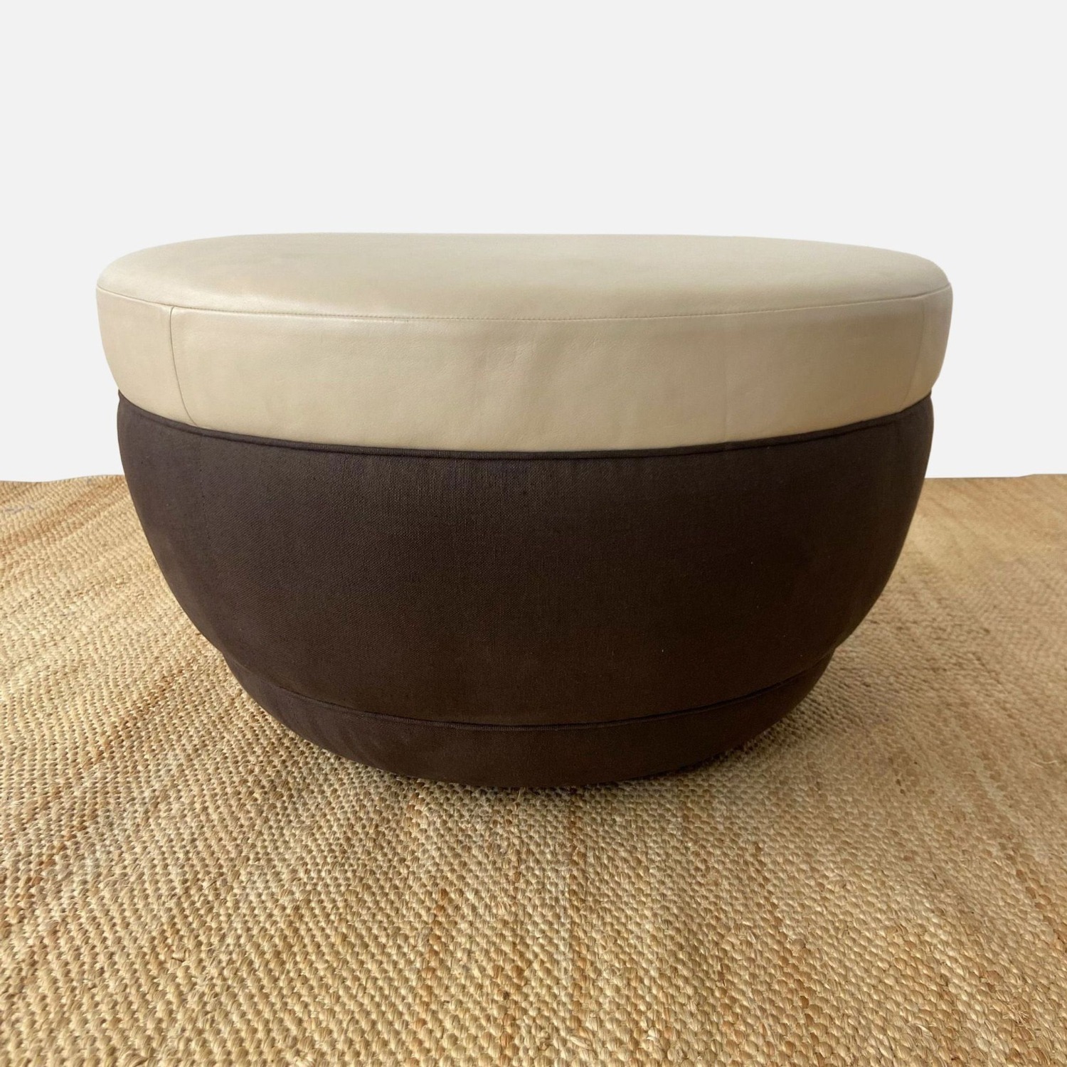 Modern Leather and Fabric Ottoman on Wheels - image-4