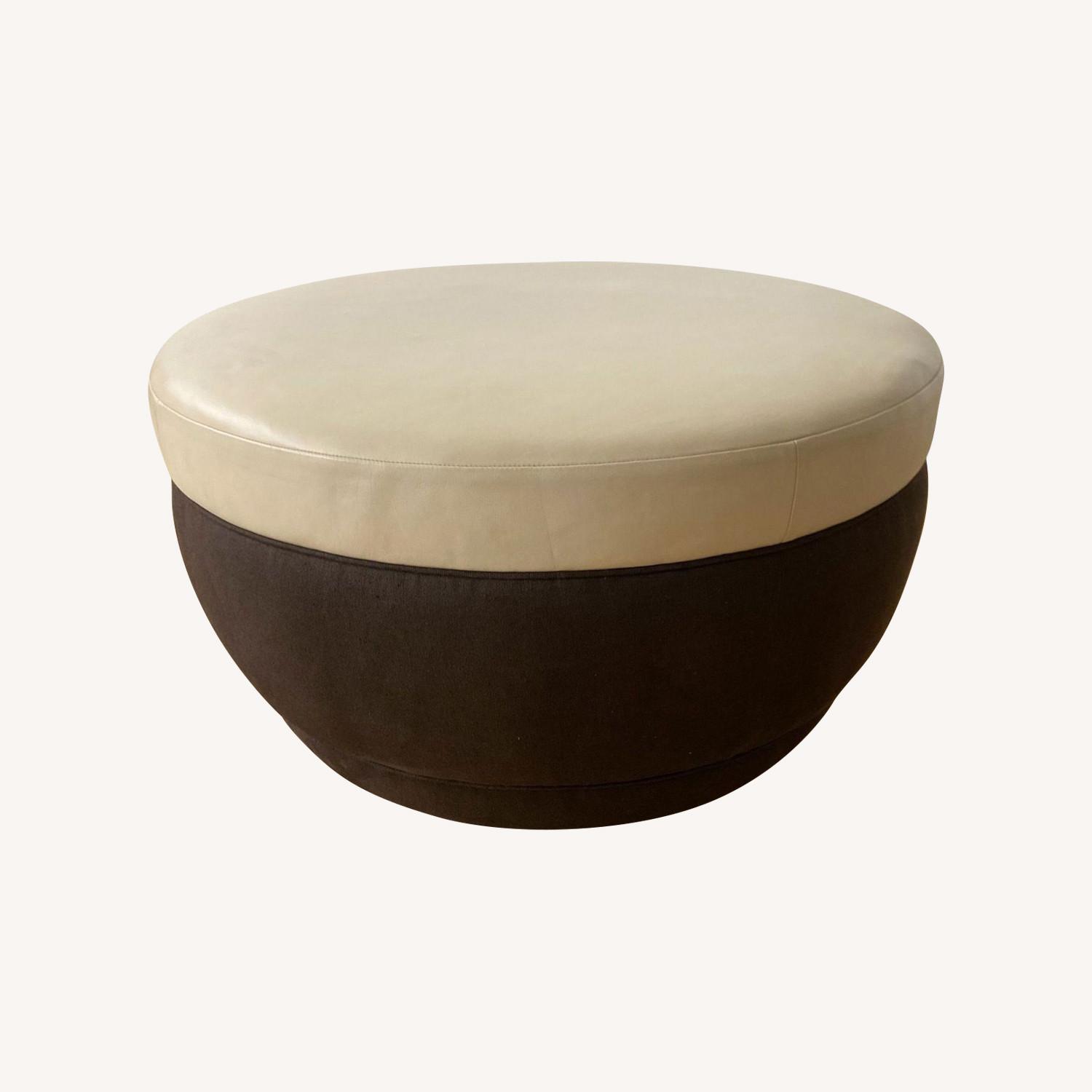 Modern Leather and Fabric Ottoman on Wheels - image-0