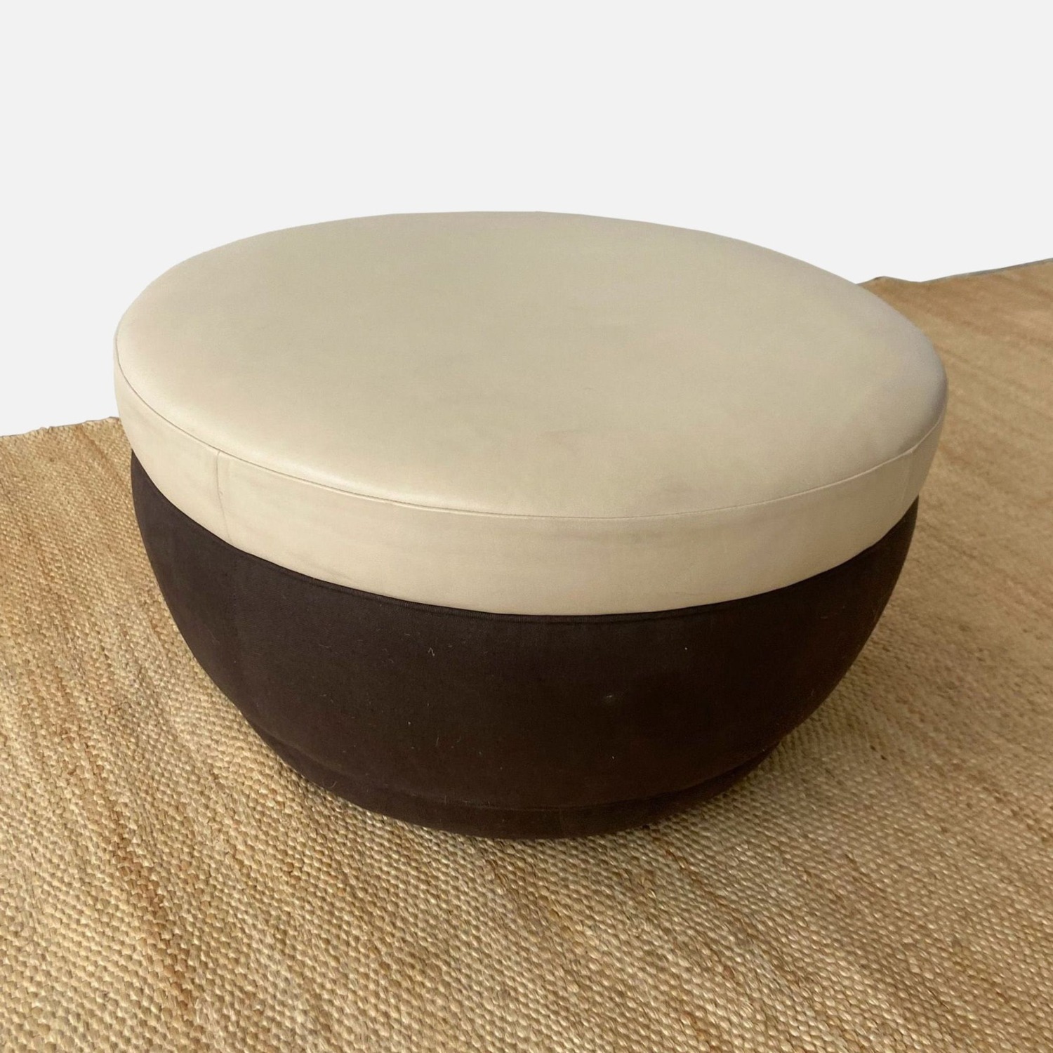 Modern Leather and Fabric Ottoman on Wheels - image-3