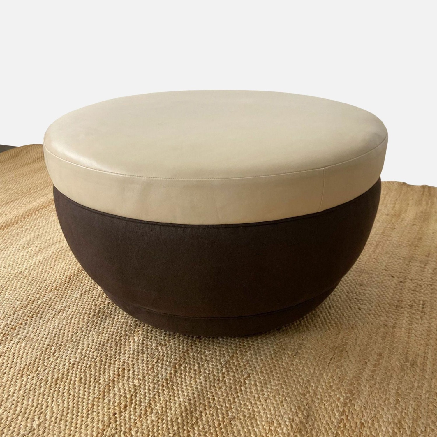 Modern Leather and Fabric Ottoman on Wheels - image-1