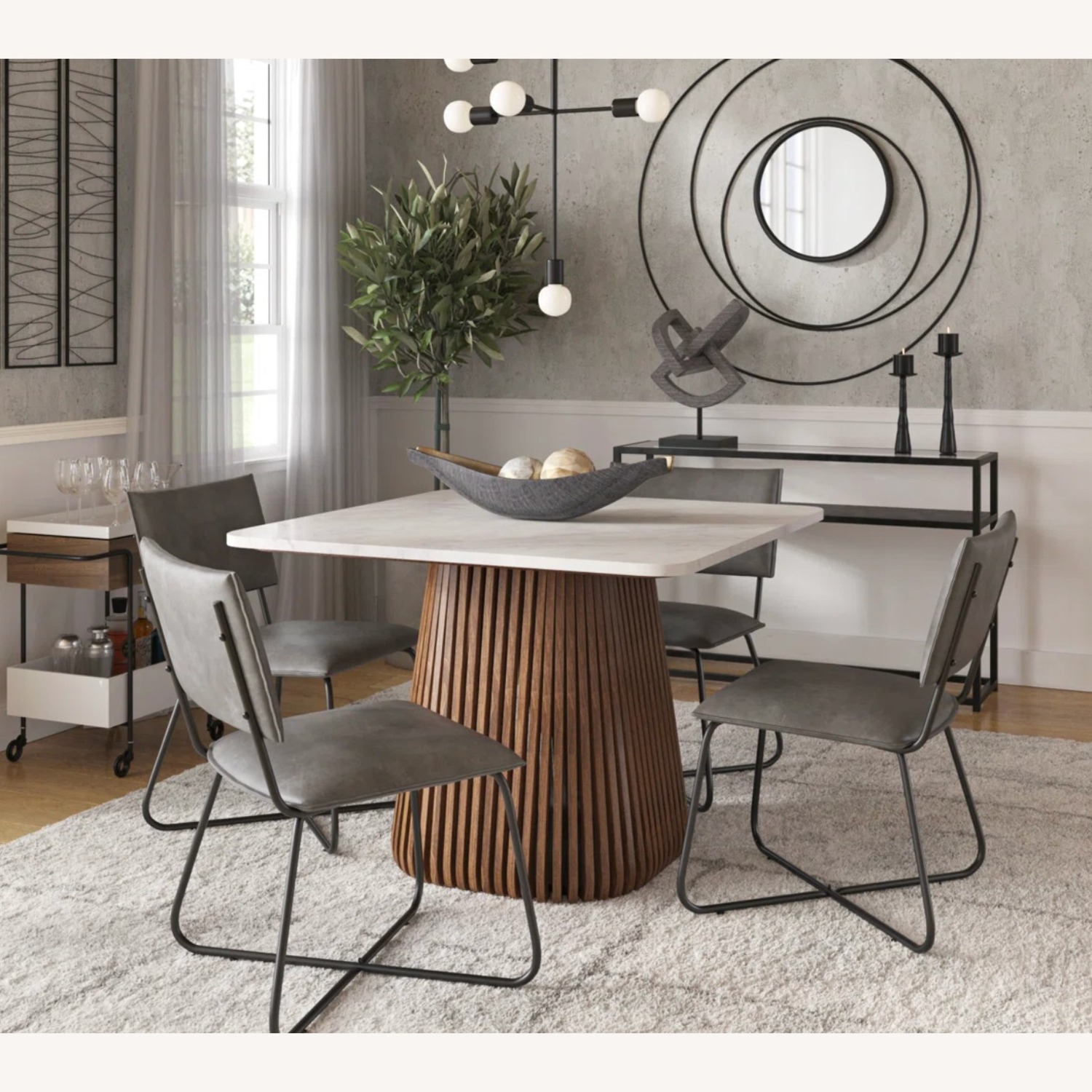 AllModern Kendall Solid Wood & Marble Square Dining Table - image-1
