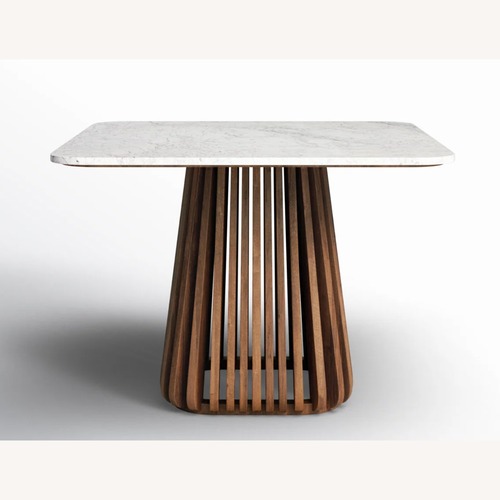 Used AllModern Kendall Solid Wood & Marble Square Dining Table for sale on AptDeco