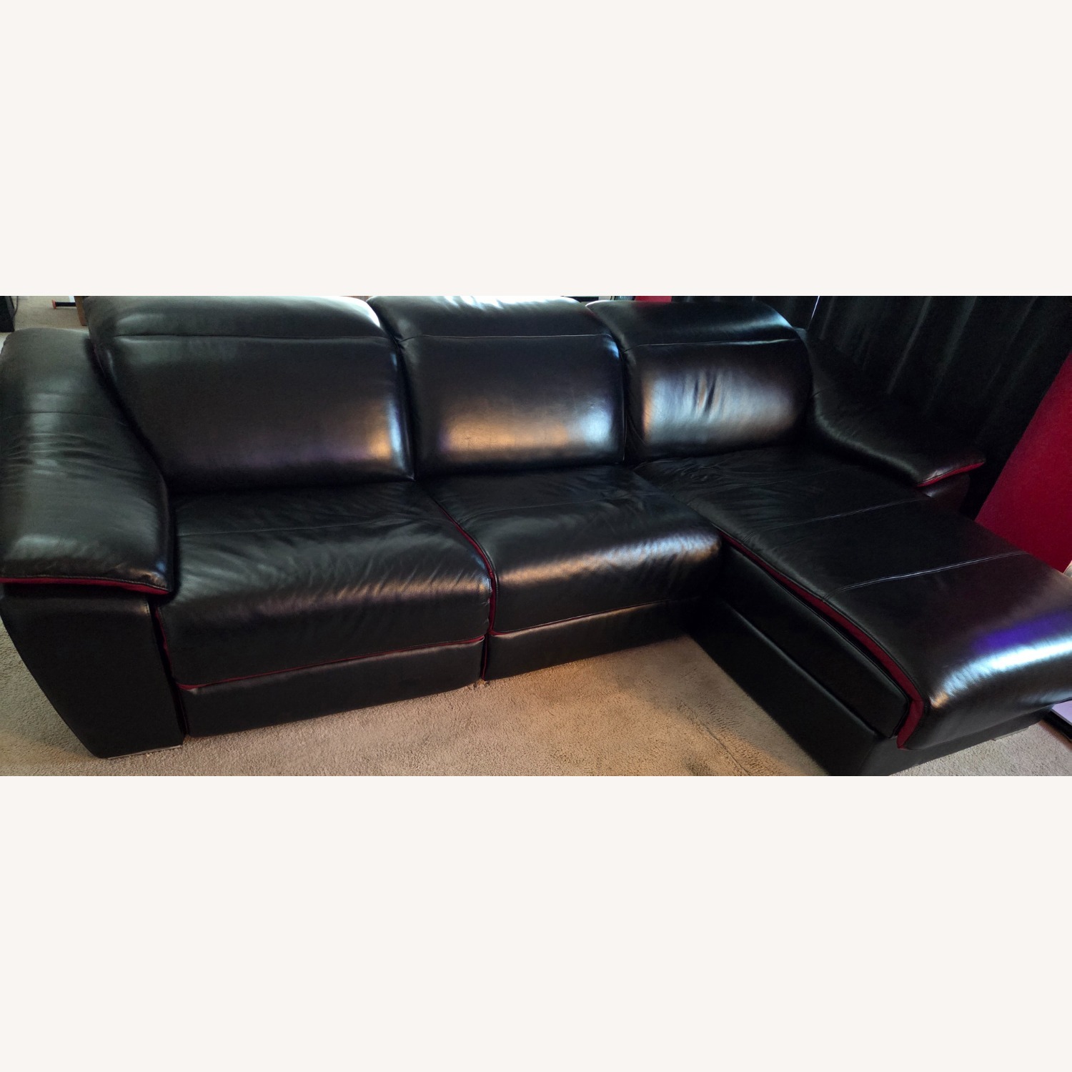 Black Leather Red Accent Sectional Recliner Couch  - image-13