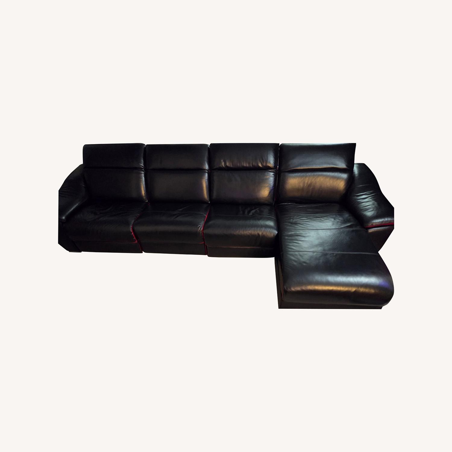 Black Leather Red Accent Sectional Recliner Couch  - image-0