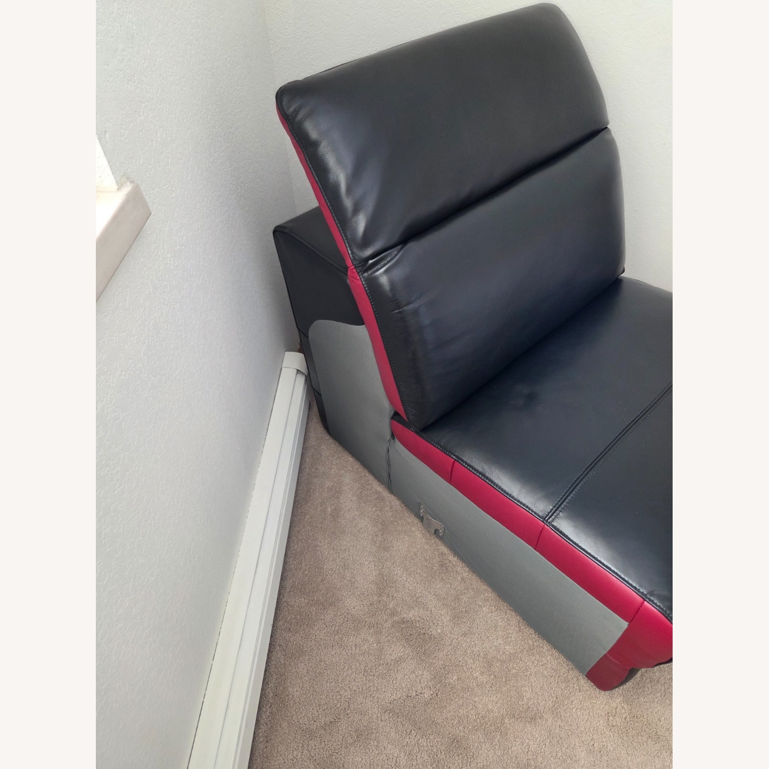 Black Leather Red Accent Sectional Recliner Couch  - image-9
