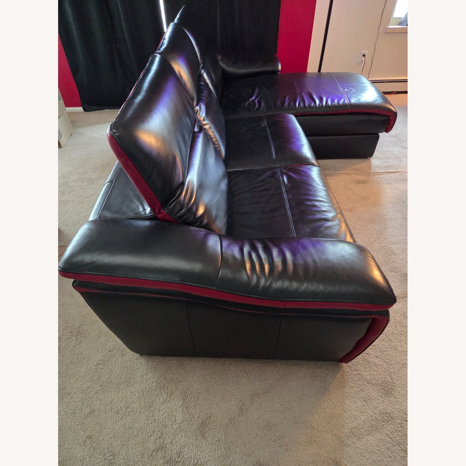 Black Leather Red Accent Sectional Recliner Couch  - image-12