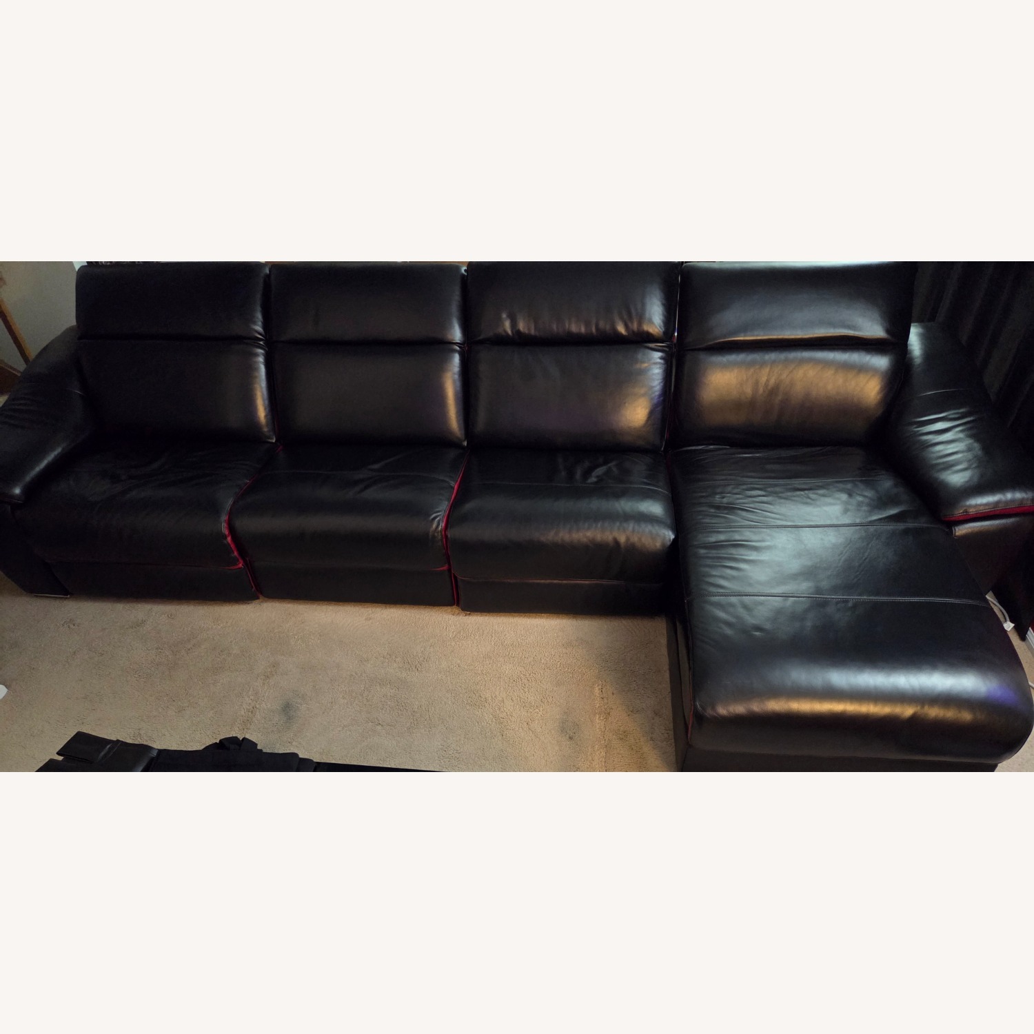 Black Leather Red Accent Sectional Recliner Couch  - image-1
