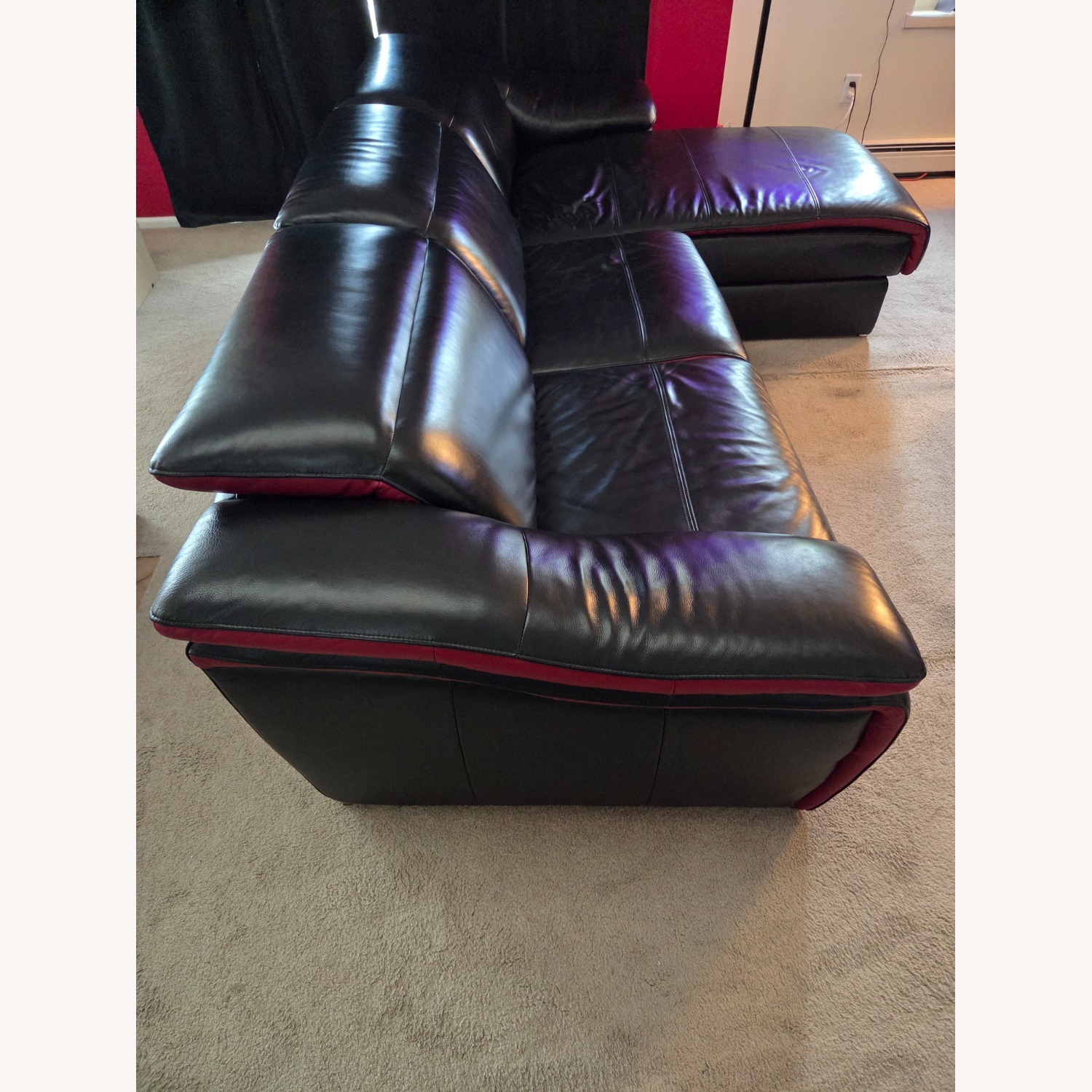 Black Leather Red Accent Sectional Recliner Couch  - image-11