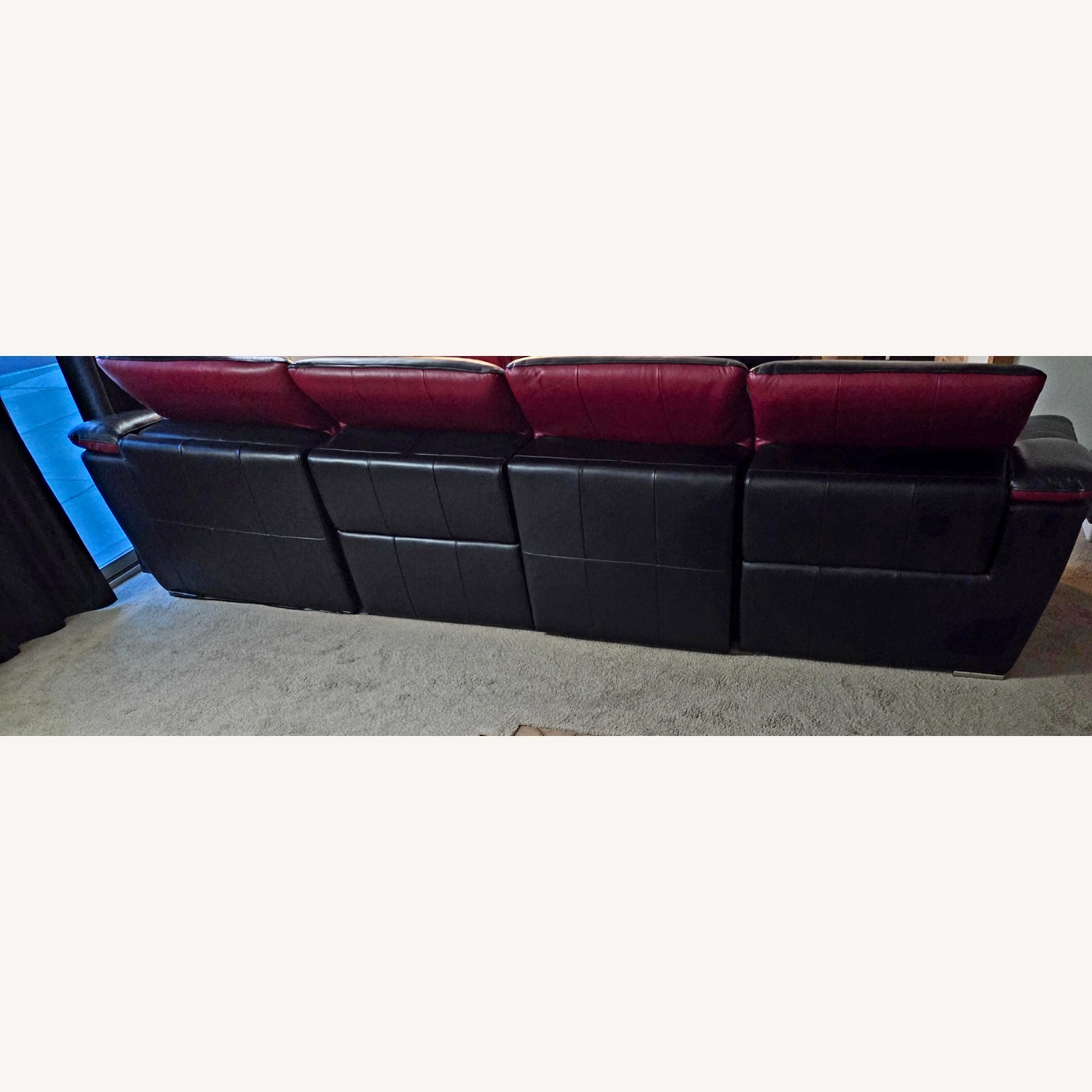 Black Leather Red Accent Sectional Recliner Couch  - image-3