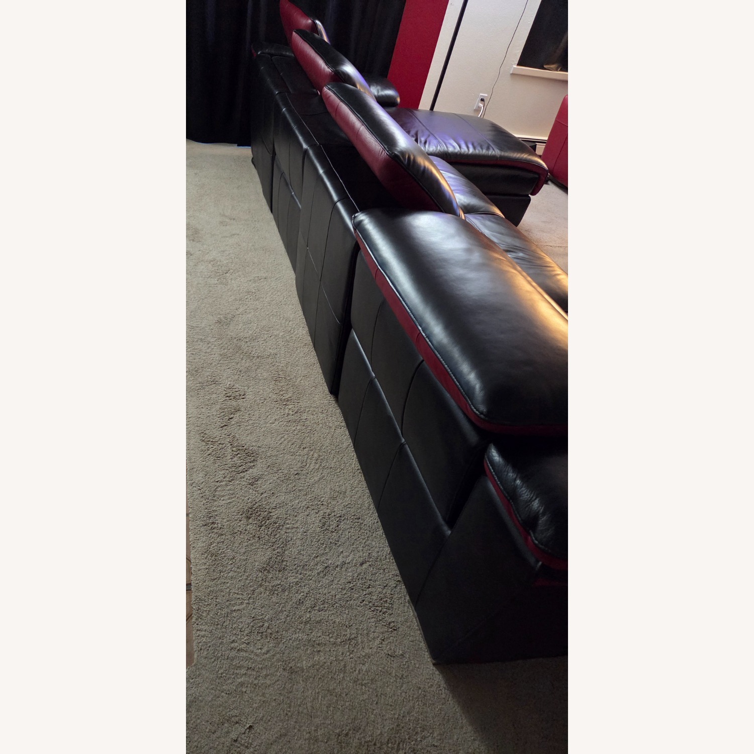 Black Leather Red Accent Sectional Recliner Couch  - image-16