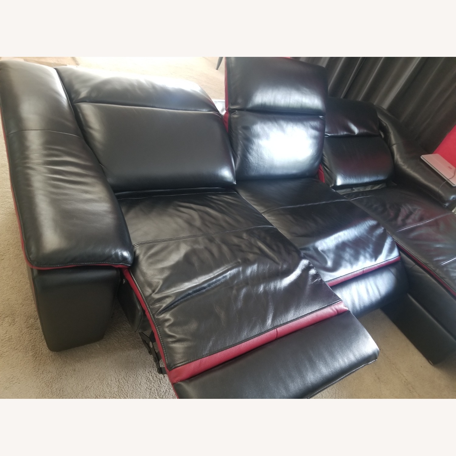 Black Leather Red Accent Sectional Recliner Couch  - image-17