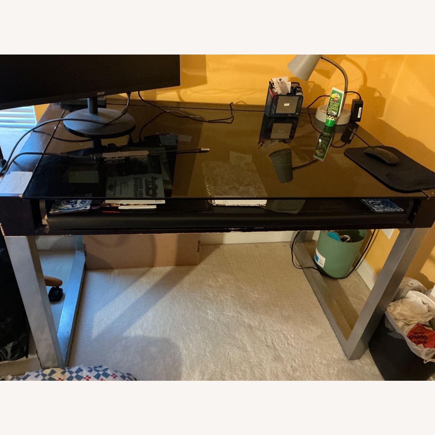 Wide Sturdy Desk with Glass Top - image-1