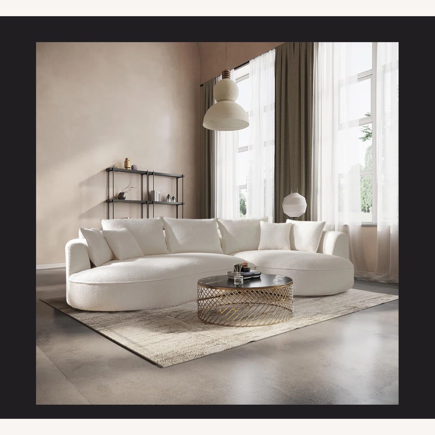  125” Boucle Off White Sectional - image-1