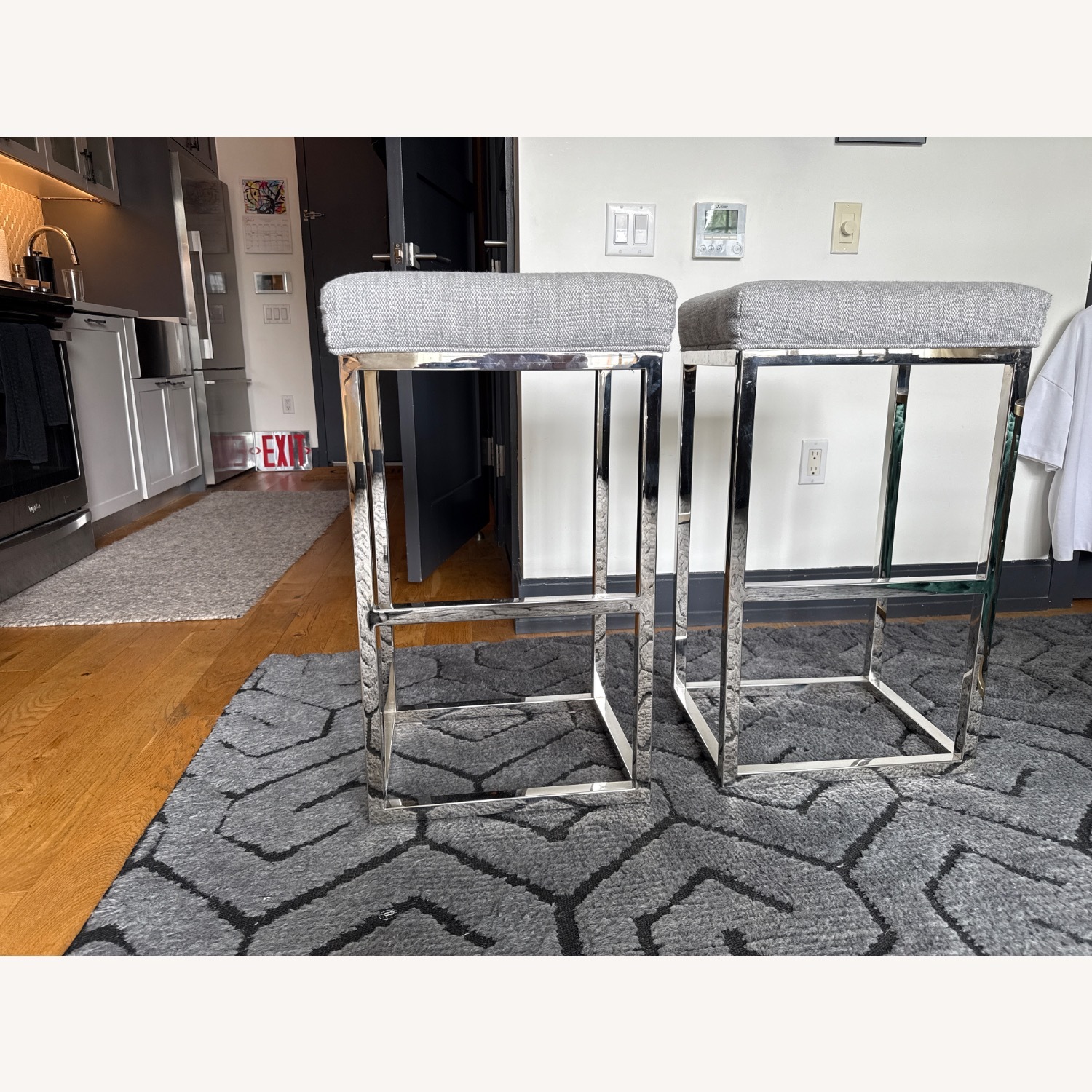 RH Chrome and Light Grey Barstools - image-2
