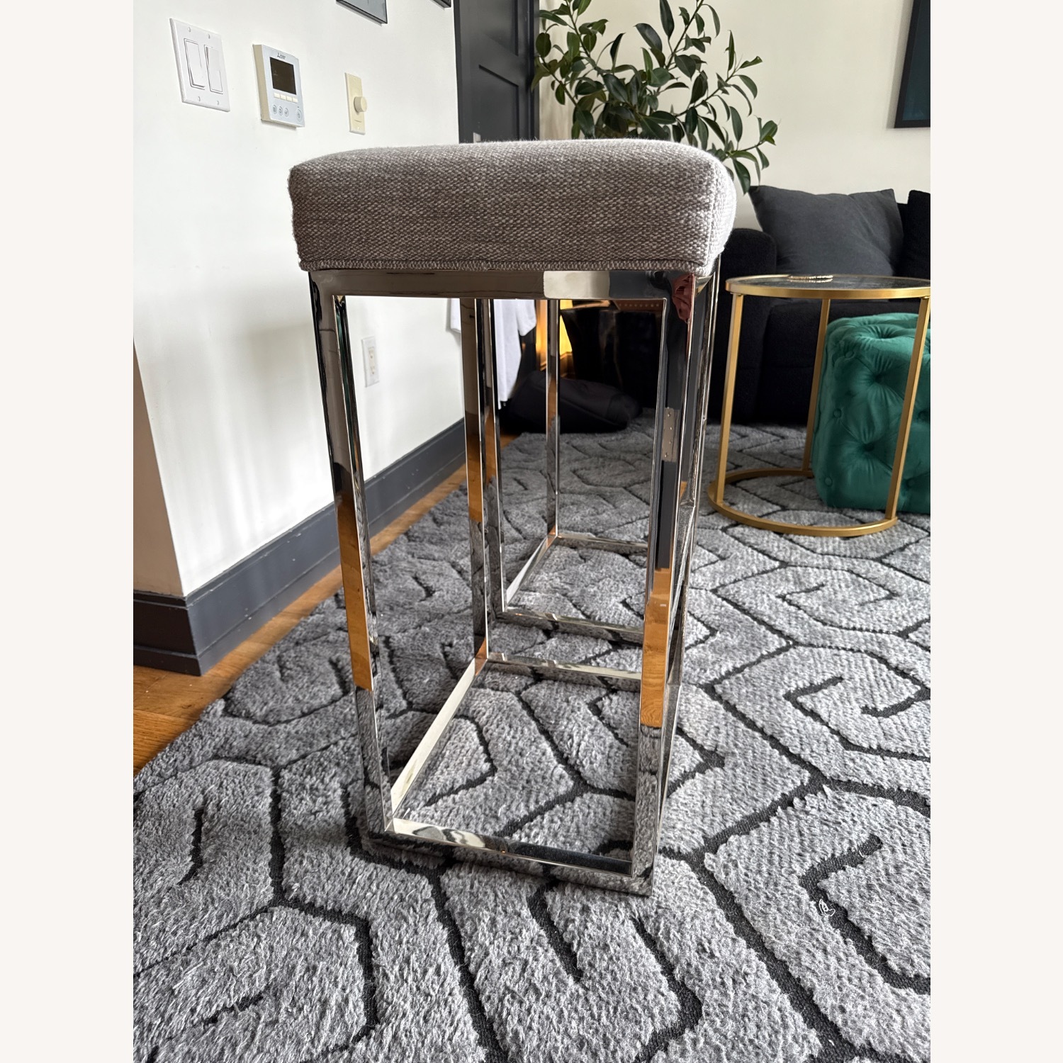 RH Chrome and Light Grey Barstools - image-3