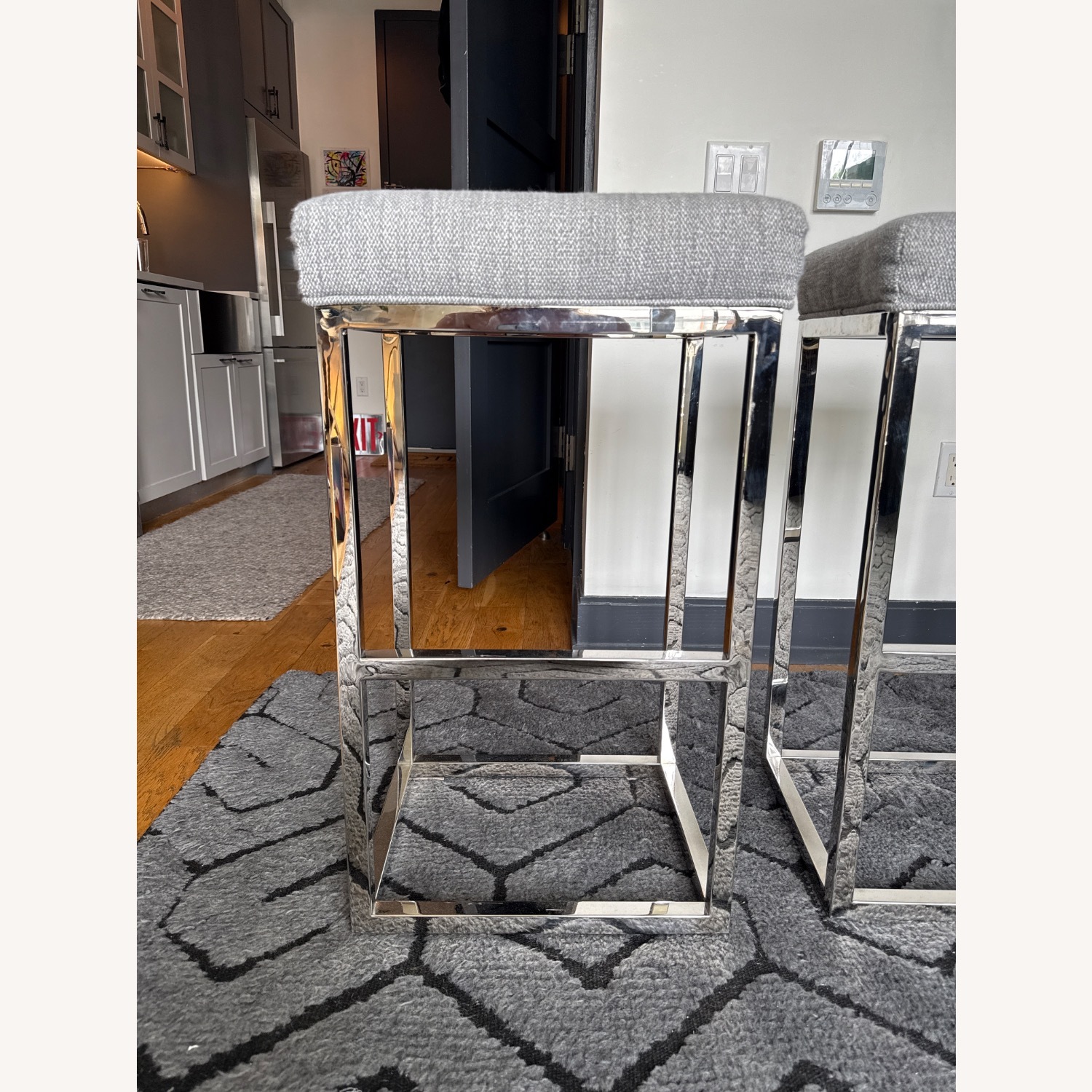 RH Chrome and Light Grey Barstools - image-1