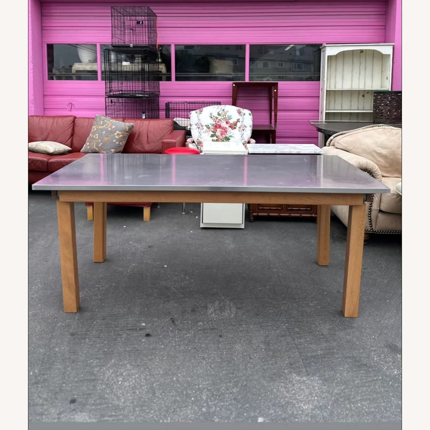 Pottery Barn Modern Stainless Steel Wood Table - image-1