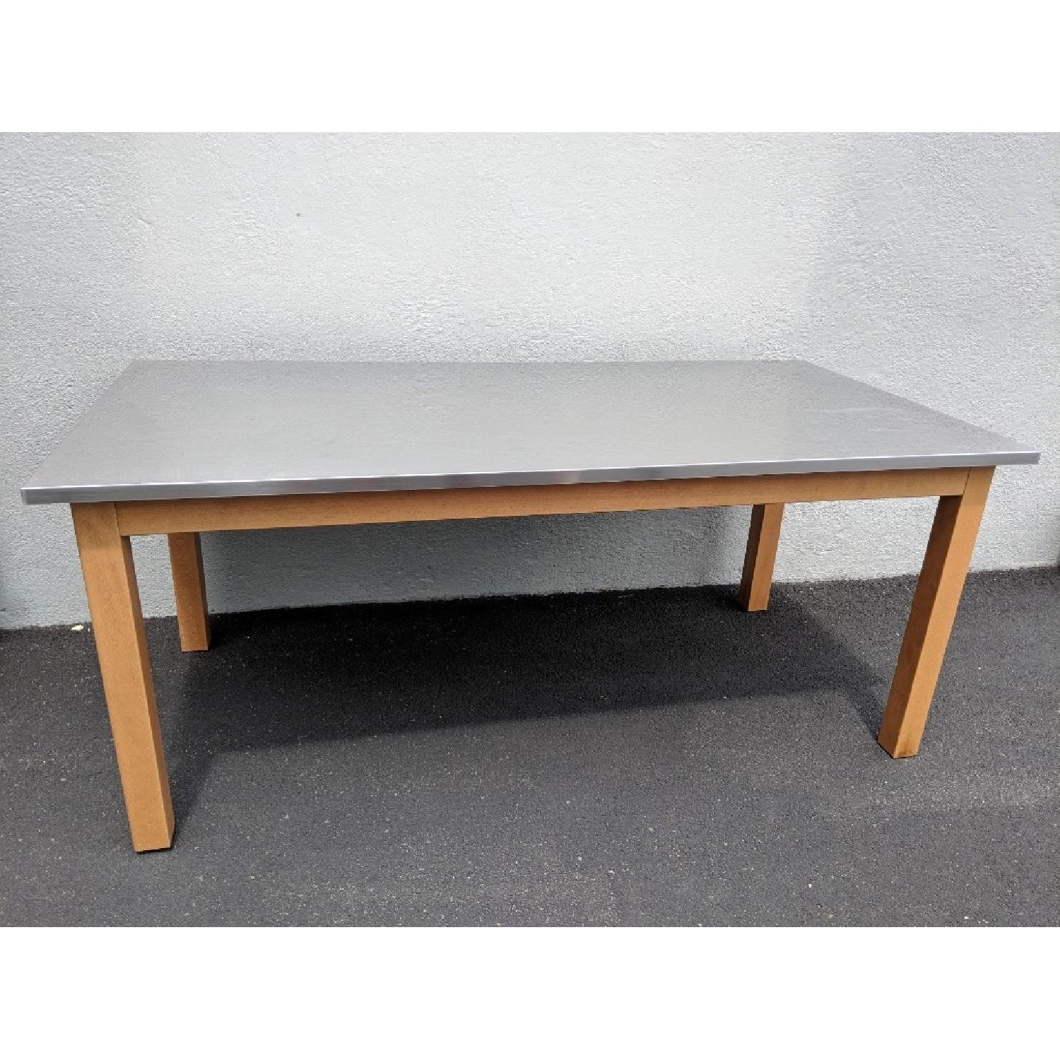 Pottery Barn Modern Stainless Steel Wood Table - image-2