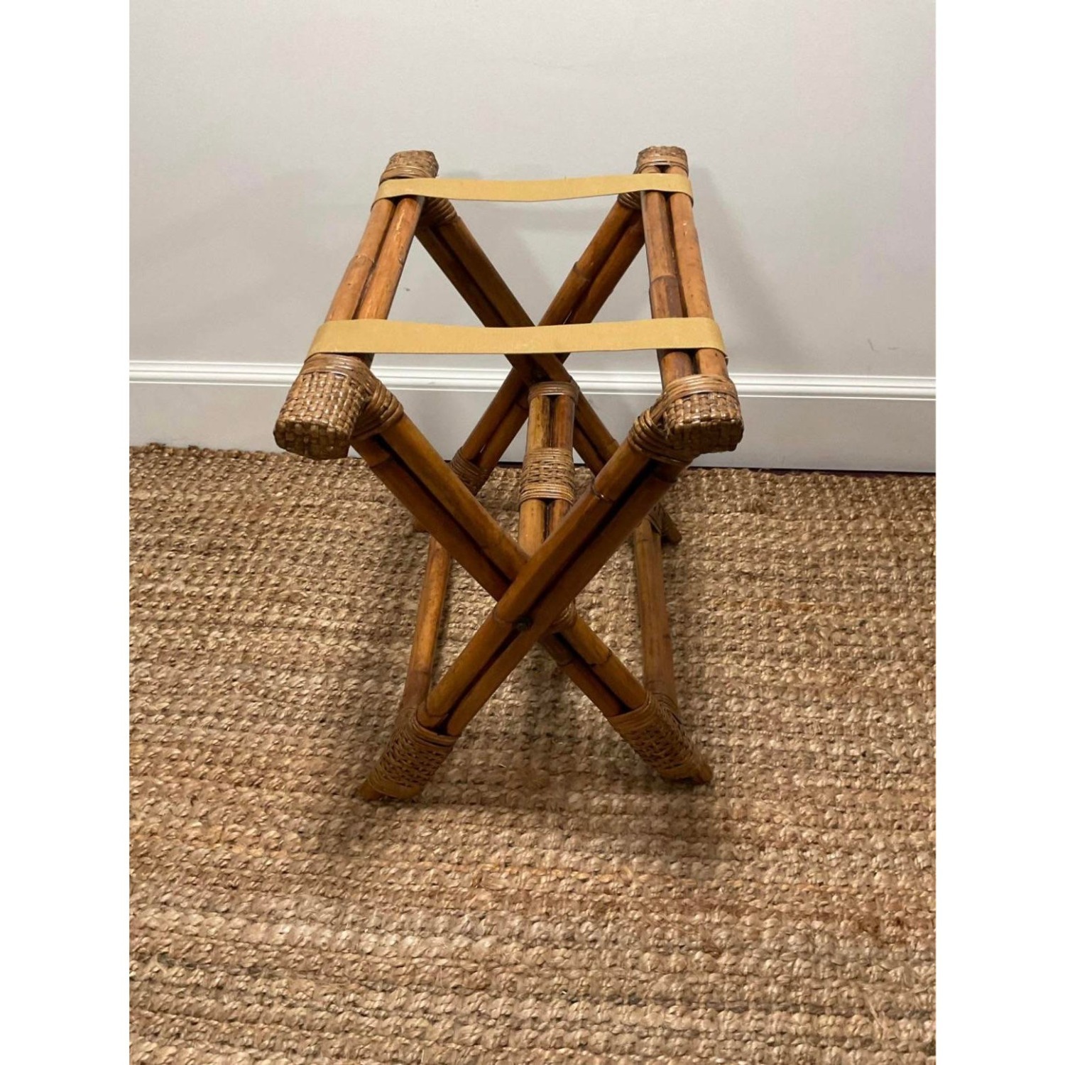 Vintage Rattan Folding Luggage Rack Bamboo Rattan - image-2