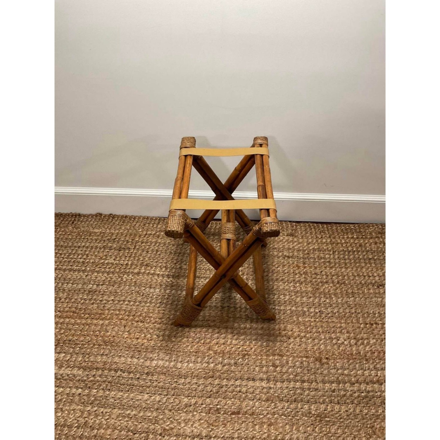 Vintage Rattan Folding Luggage Rack Bamboo Rattan - image-6
