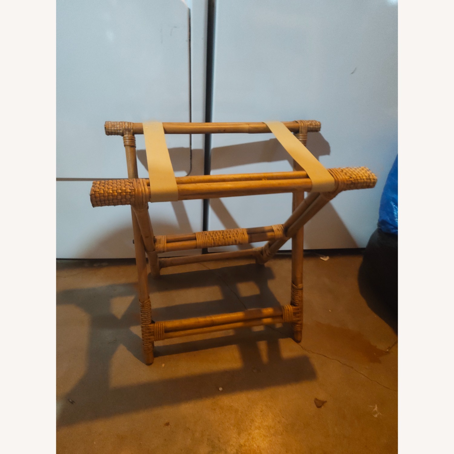 Vintage Rattan Folding Luggage Rack Bamboo Rattan - image-1
