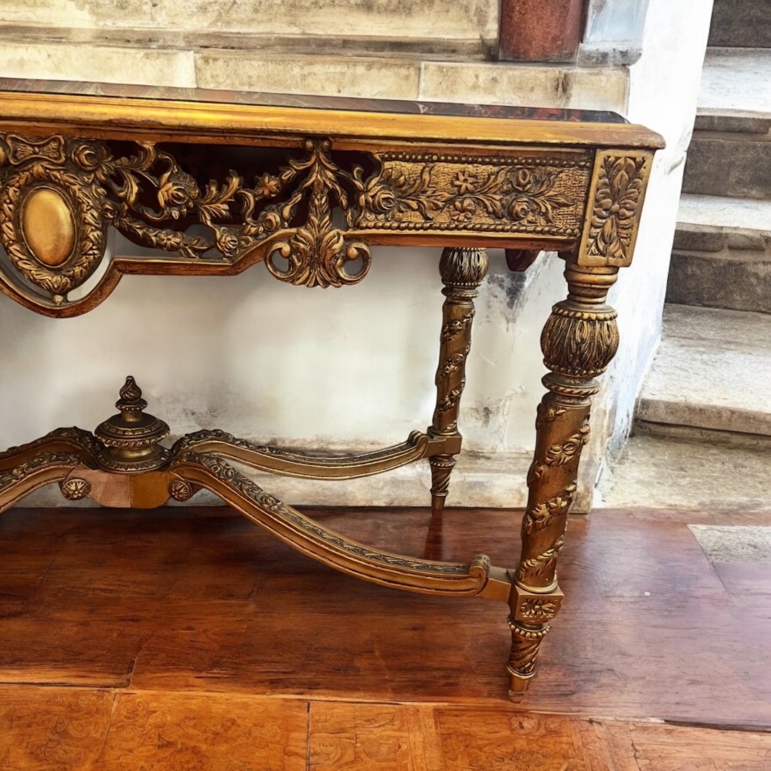 VIntage Rococo Italian Wood Granite Console - image-6