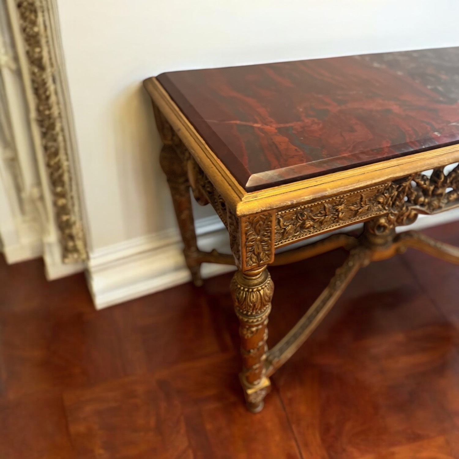 VIntage Rococo Italian Wood Granite Console - image-9
