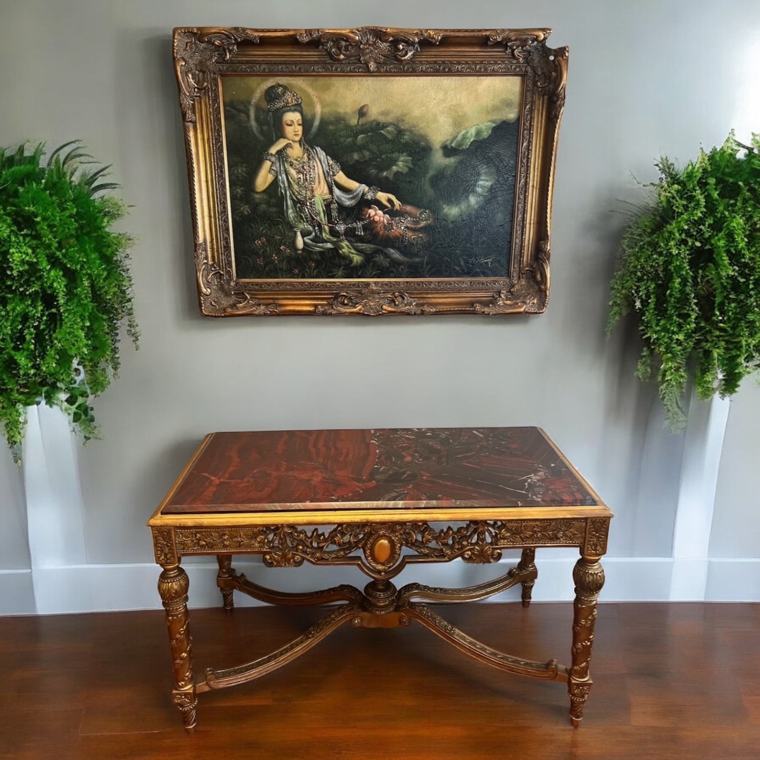 VIntage Rococo Italian Wood Granite Console - image-1