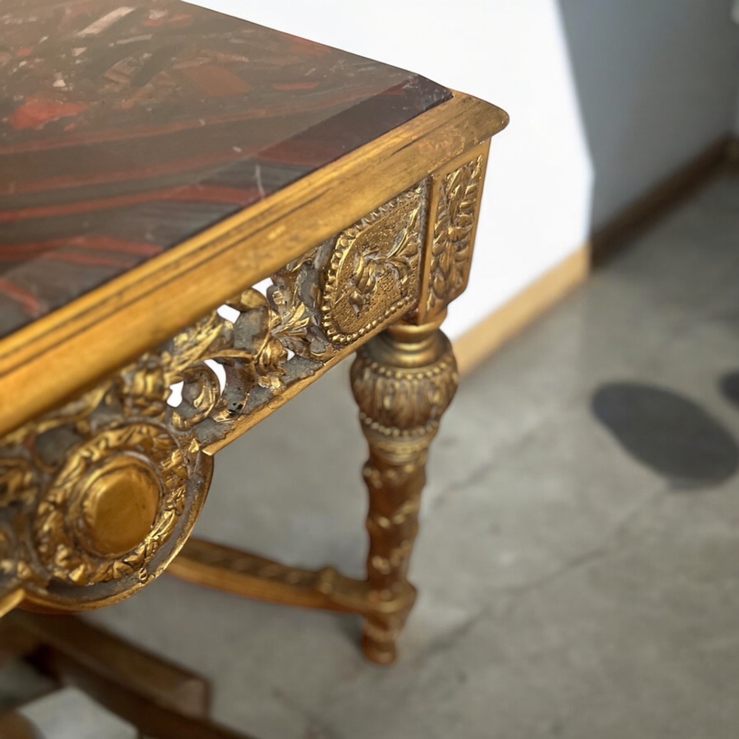 VIntage Rococo Italian Wood Granite Console - image-10