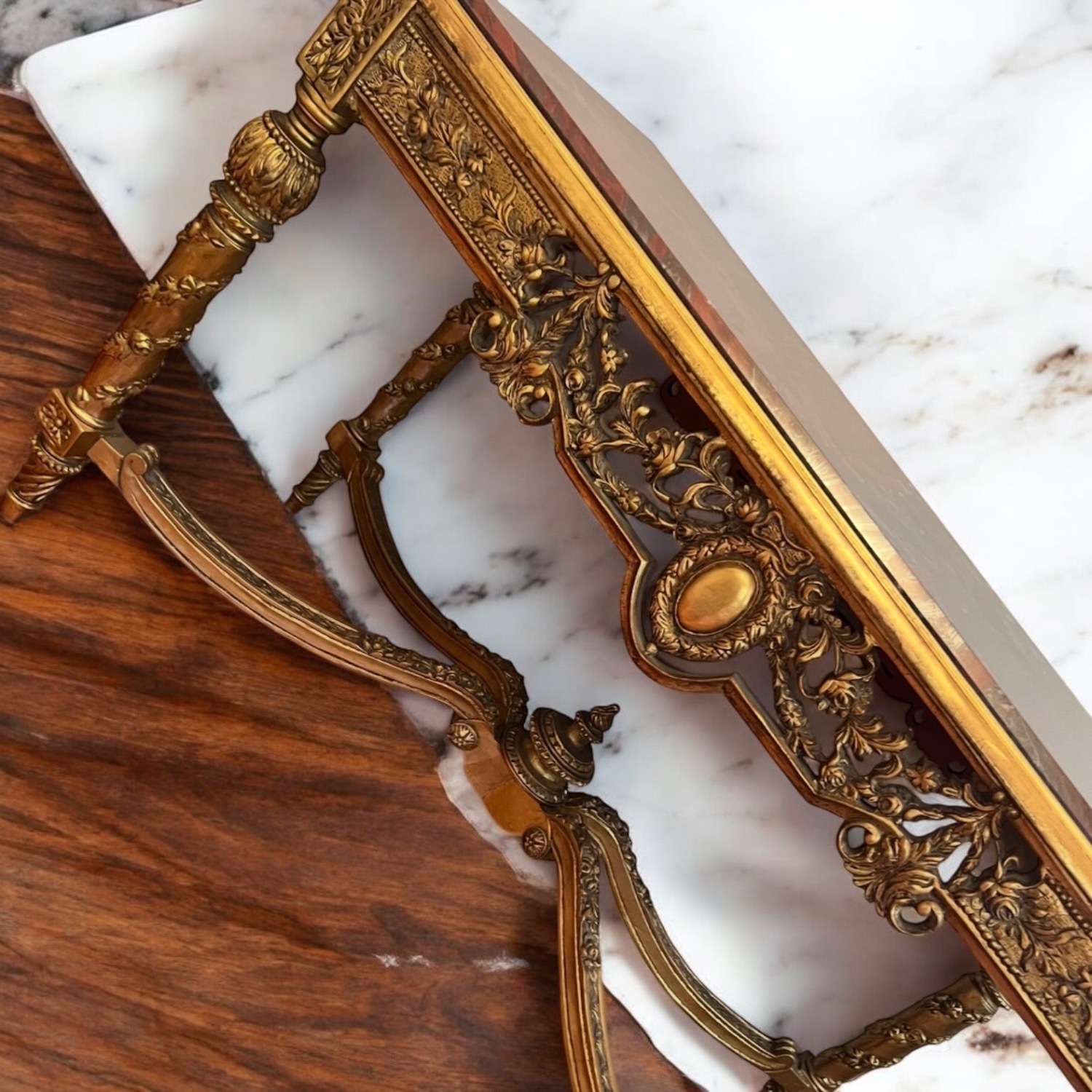 VIntage Rococo Italian Wood Granite Console - image-4